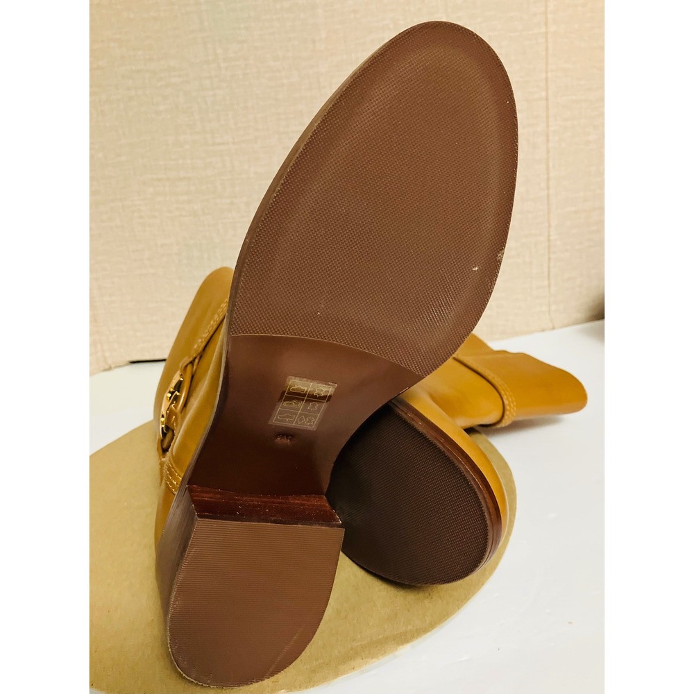 Tory Burch Miller Ankle Boots Women 9M Tan Excellent Leather Gold Logo Block - Picture 8 of 14